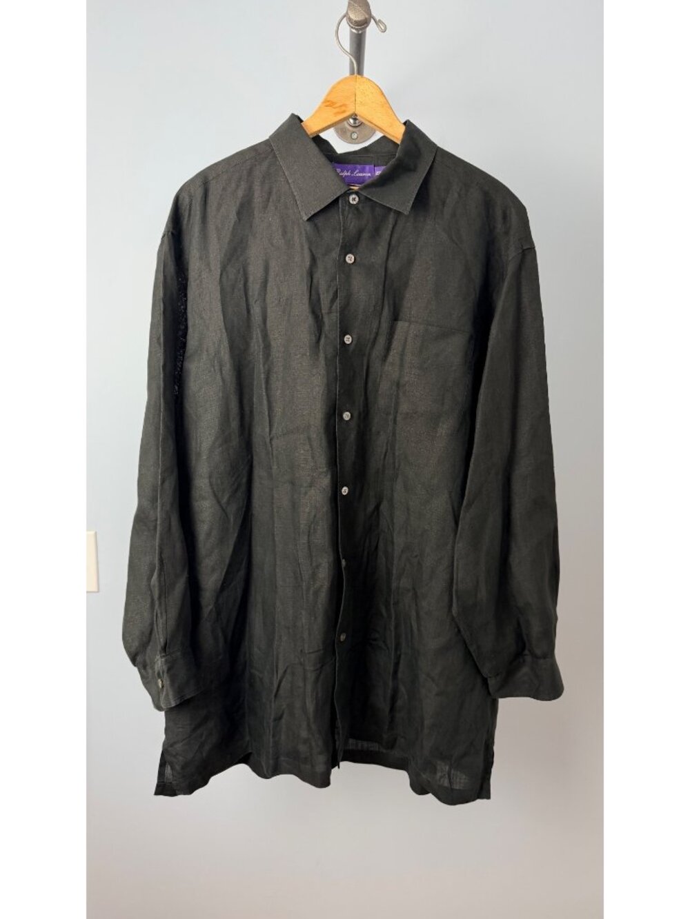 Ralph Lauren Purple Label Mens Black Linen Button-Up Shirt XXL Made In Italy